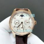 GRF Perfect Copy IWC Portugieser Perpetual Calendar Rose Gold Leather Strap Watch 